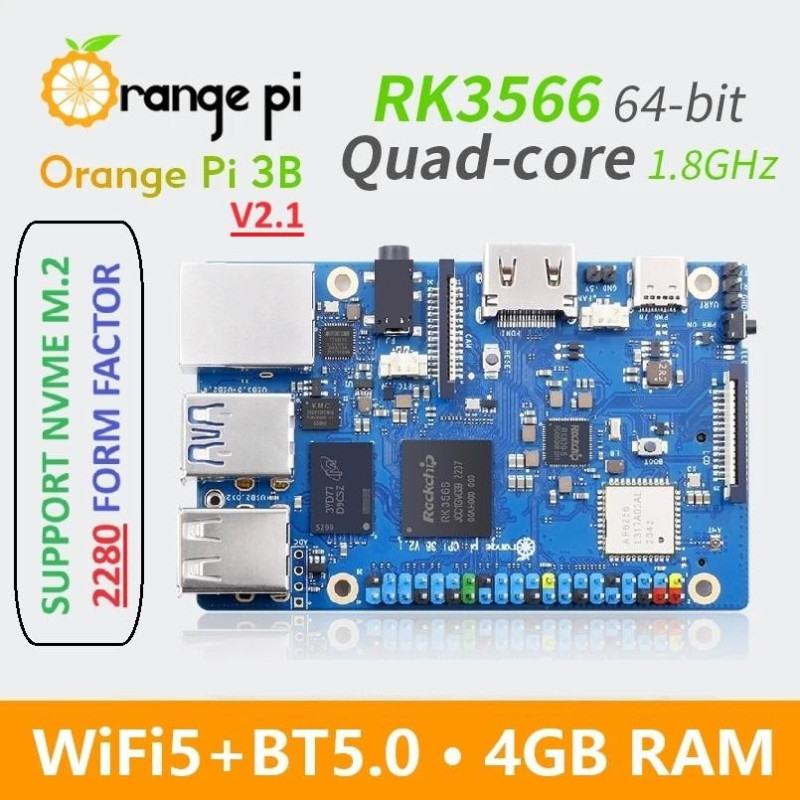 Orange Pi 3B - 4GB RAM Quad-core 64-bit Cortex-A55 Processor up to 1.8GHz